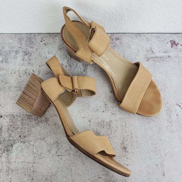 Stuart Weitzman Broadband Leather City Sandal Ankle Strap Tan size 7.5M - Picture 3 of 16